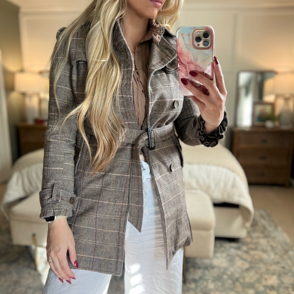 Elegant Plaid Trench Wool Coat for Women